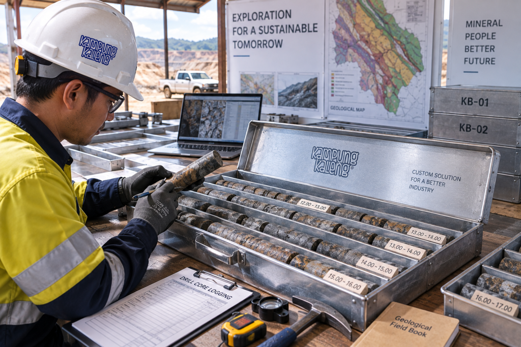 Core box untuk penyimpanan dan pemeriksaan sampel drill core